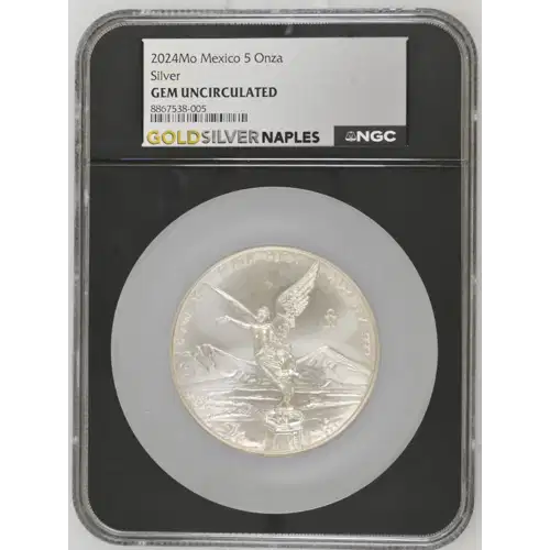 2024Mo - 5oz Libertad Silver Coin - Mexico 5 Onza - NGC GEM UNC. (D-7)
